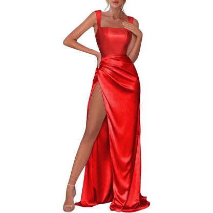 Satin Bridesmaid Dresses High Split Long Evening Dress Wedding Ball Gowns