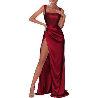 Satin Bridesmaid Dresses High Split Long Evening Dress Wedding Ball Gowns