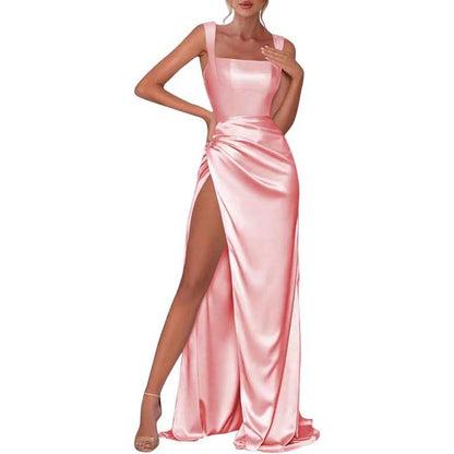Satin Bridesmaid Dresses High Split Long Evening Dress Wedding Ball Gowns