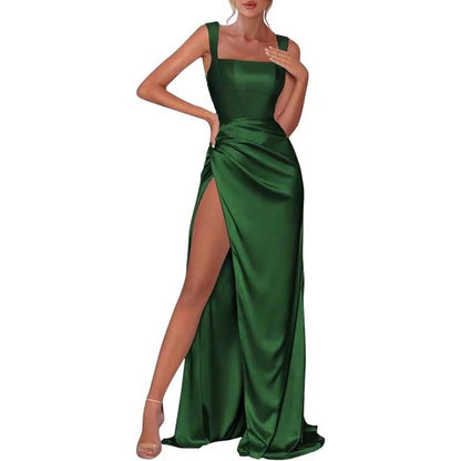 Satin Bridesmaid Dresses High Split Long Evening Dress Wedding Ball Gowns