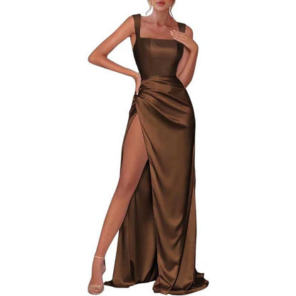 Satin Bridesmaid Dresses High Split Long Evening Dress Wedding Ball Gowns