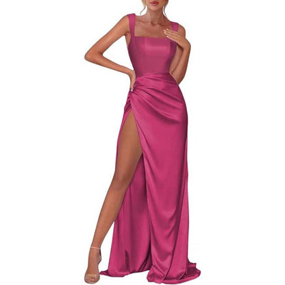 Satin Bridesmaid Dresses High Split Long Evening Dress Wedding Ball Gowns