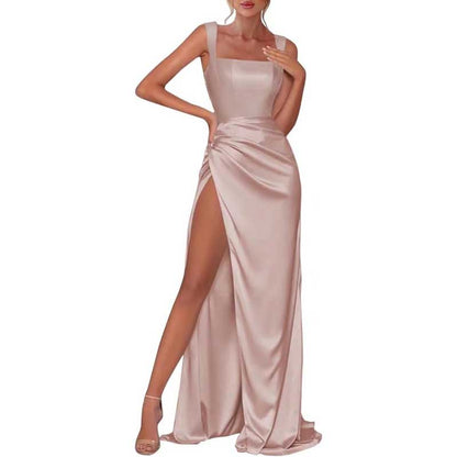 Satin Bridesmaid Dresses High Split Long Evening Dress Wedding Ball Gowns