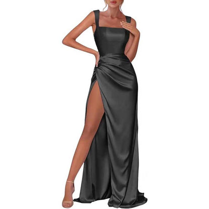 Satin Bridesmaid Dresses High Split Long Evening Dress Wedding Ball Gowns