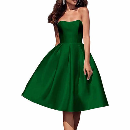 Tube Top Homecoming Dress for Graduation Satin A Line Short Prom Dress for Evening Party