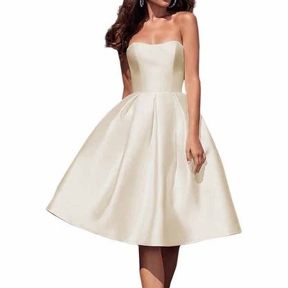 Tube Top Homecoming Dress for Graduation Satin A Line Short Prom Dress for Evening Party