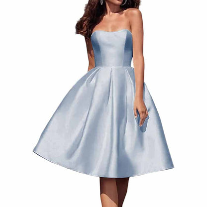 Tube Top Homecoming Dress for Graduation Satin A Line Short Prom Dress for Evening Party