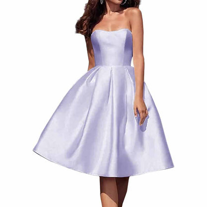 Tube Top Homecoming Dress for Graduation Satin A Line Short Prom Dress for Evening Party