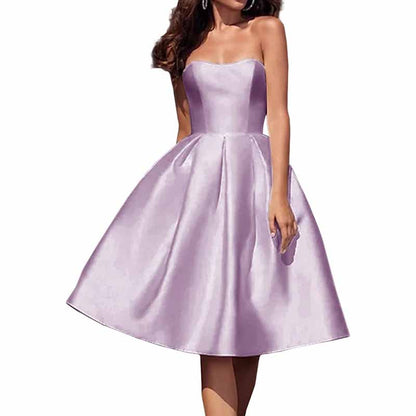 Tube Top Homecoming Dress for Graduation Satin A Line Short Prom Dress for Evening Party