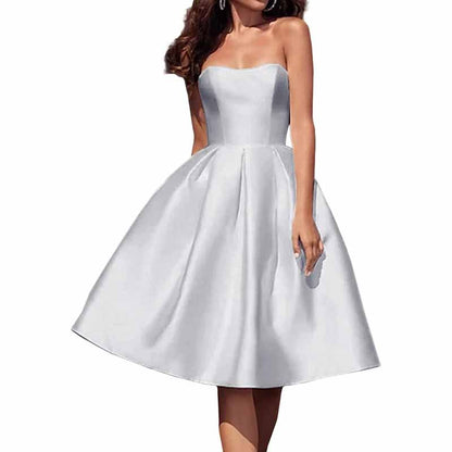 Tube Top Homecoming Dress for Graduation Satin A Line Short Prom Dress for Evening Party