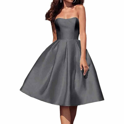 Tube Top Homecoming Dress for Graduation Satin A Line Short Prom Dress for Evening Party