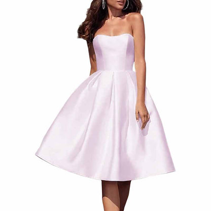 Tube Top Homecoming Dress for Graduation Satin A Line Short Prom Dress for Evening Party