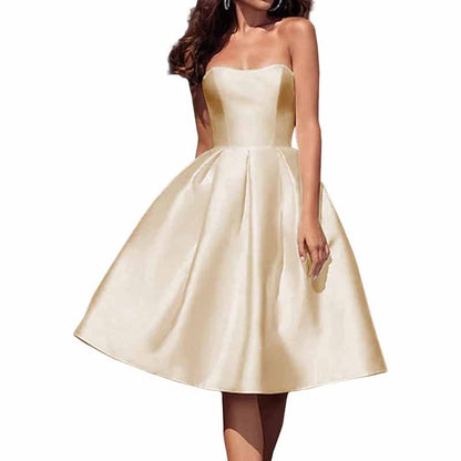 Tube Top Homecoming Dress for Graduation Satin A Line Short Prom Dress for Evening Party