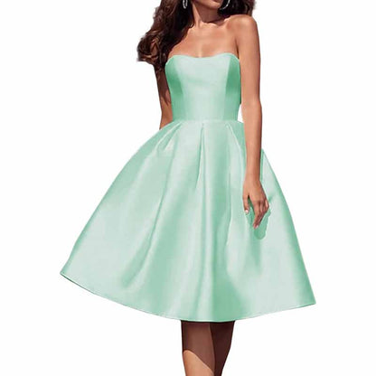 Tube Top Homecoming Dress for Graduation Satin A Line Short Prom Dress for Evening Party