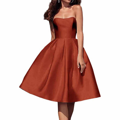 Tube Top Homecoming Dress for Graduation Satin A Line Short Prom Dress for Evening Party