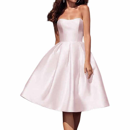 Tube Top Homecoming Dress for Graduation Satin A Line Short Prom Dress for Evening Party