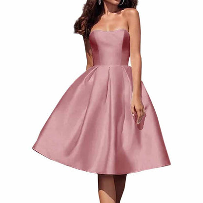 Tube Top Homecoming Dress for Graduation Satin A Line Short Prom Dress for Evening Party