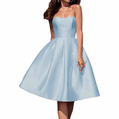 Tube Top Homecoming Dress for Graduation Satin A Line Short Prom Dress for Evening Party