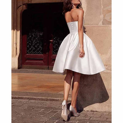 Tube Top Homecoming Dress for Graduation Satin A Line Short Prom Dress for Evening Party