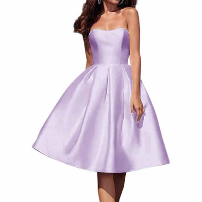 Tube Top Homecoming Dress for Graduation Satin A Line Short Prom Dress for Evening Party