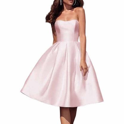 Tube Top Homecoming Dress for Graduation Satin A Line Short Prom Dress for Evening Party
