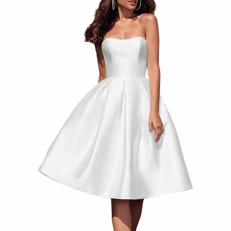 Tube Top Homecoming Dress for Graduation Satin A Line Short Prom Dress for Evening Party