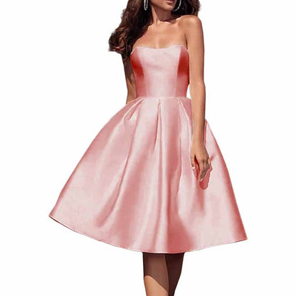 Tube Top Homecoming Dress for Graduation Satin A Line Short Prom Dress for Evening Party
