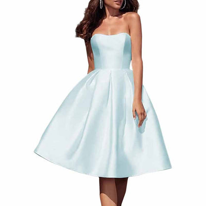 Tube Top Homecoming Dress for Graduation Satin A Line Short Prom Dress for Evening Party