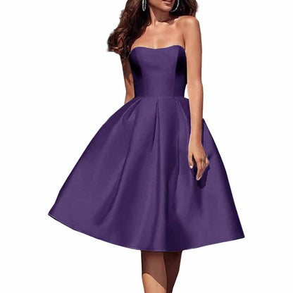 Tube Top Homecoming Dress for Graduation Satin A Line Short Prom Dress for Evening Party