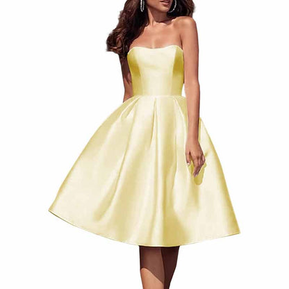 Tube Top Homecoming Dress for Graduation Satin A Line Short Prom Dress for Evening Party