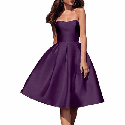 Tube Top Homecoming Dress for Graduation Satin A Line Short Prom Dress for Evening Party