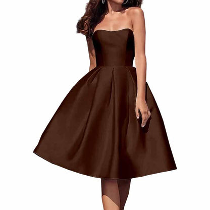 Tube Top Homecoming Dress for Graduation Satin A Line Short Prom Dress for Evening Party