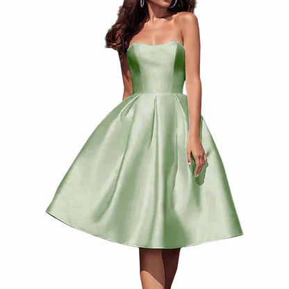 Tube Top Homecoming Dress for Graduation Satin A Line Short Prom Dress for Evening Party