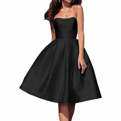 Tube Top Homecoming Dress for Graduation Satin A Line Short Prom Dress for Evening Party