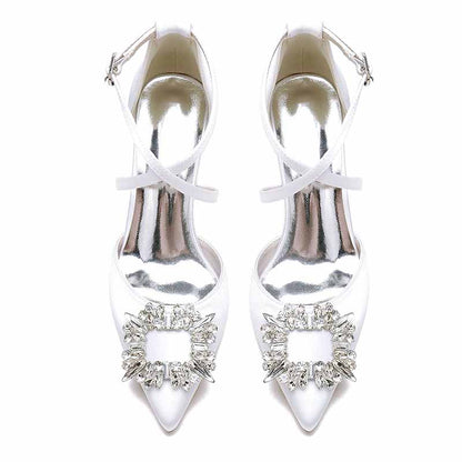 S&DCo. satin block heel bridal shoes with elegant crystal embellishments for weddings