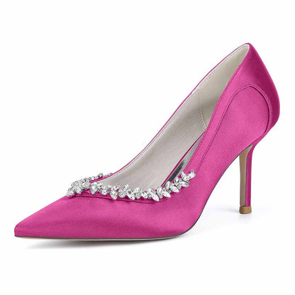 S&DCo. Pink Satin Bridal Heels with Crystal Beading for Elegant Weddings