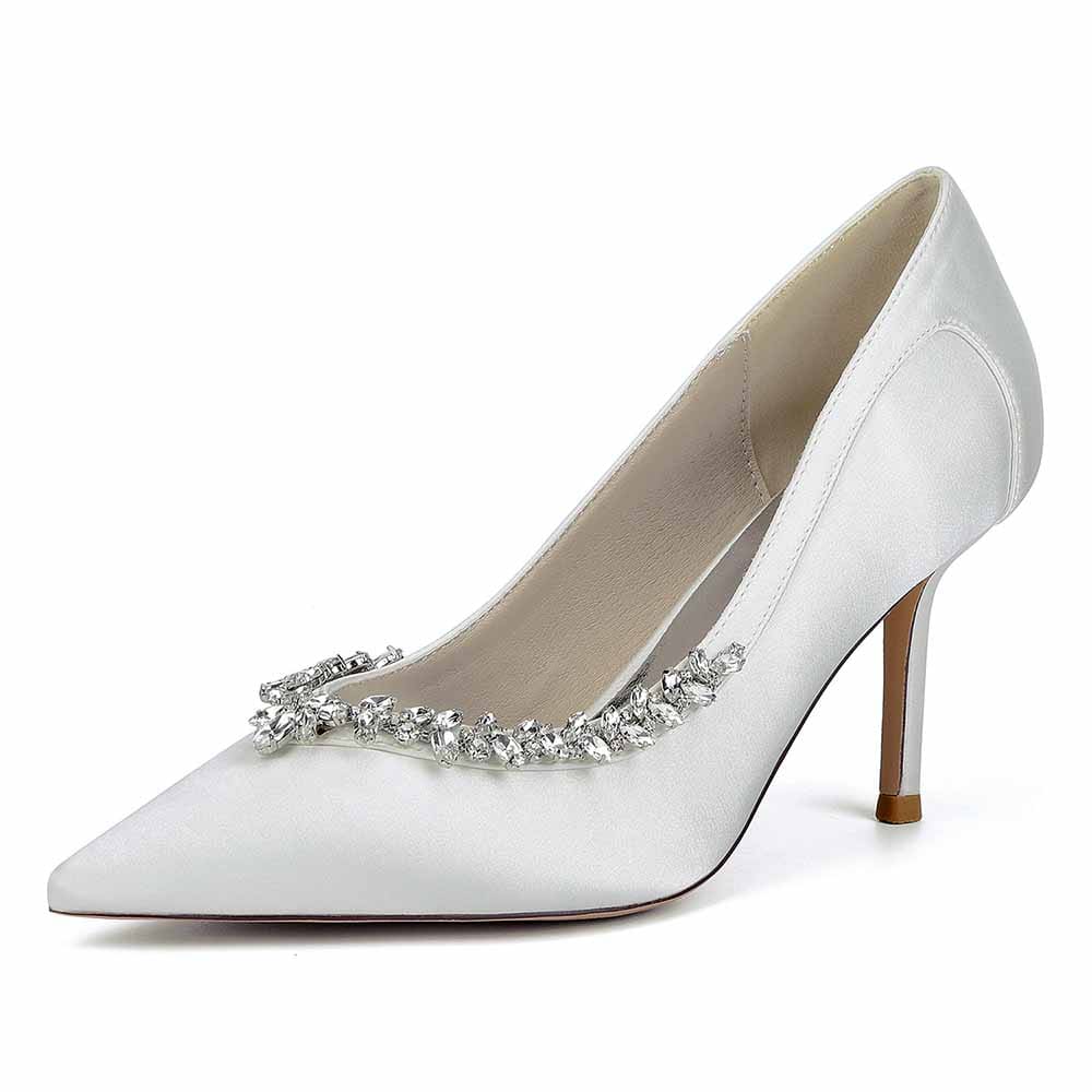 Elegant satin bridal heels with crystal beading for a stylish wedding look