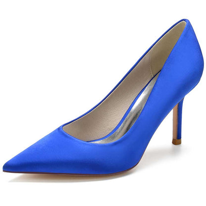 Blue Satin Dress Heels for Women with a Stylish Pointed Toe and Elegant Design