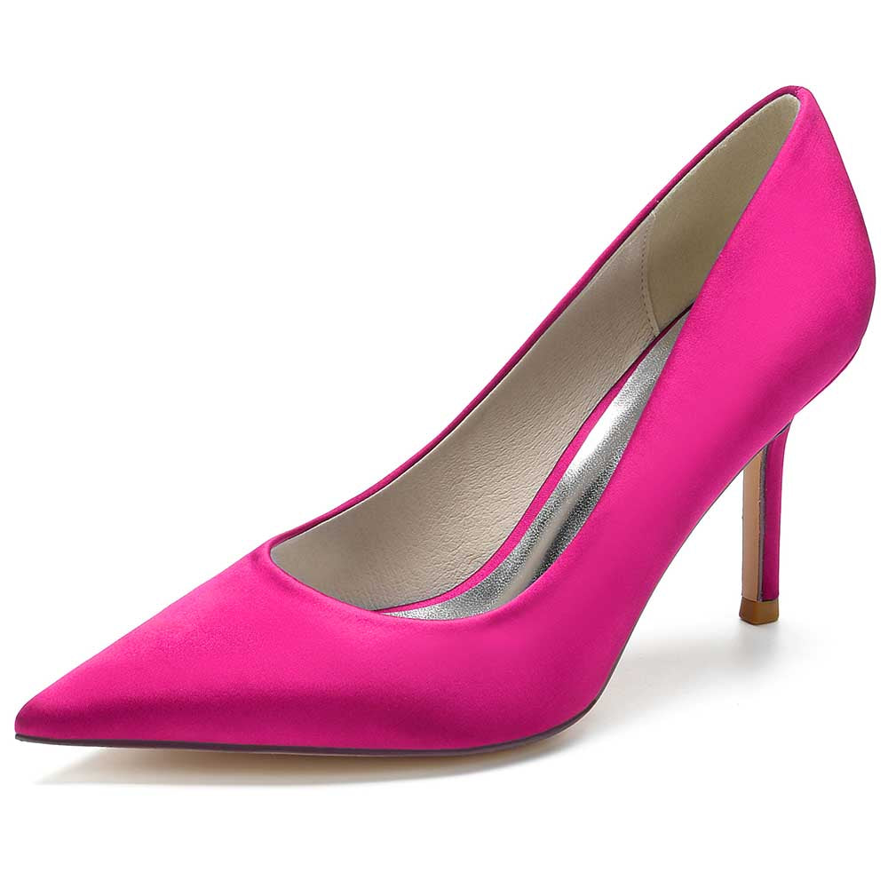 Hot pink satin dress heels for women with a pointed toe design and elegant stiletto heel