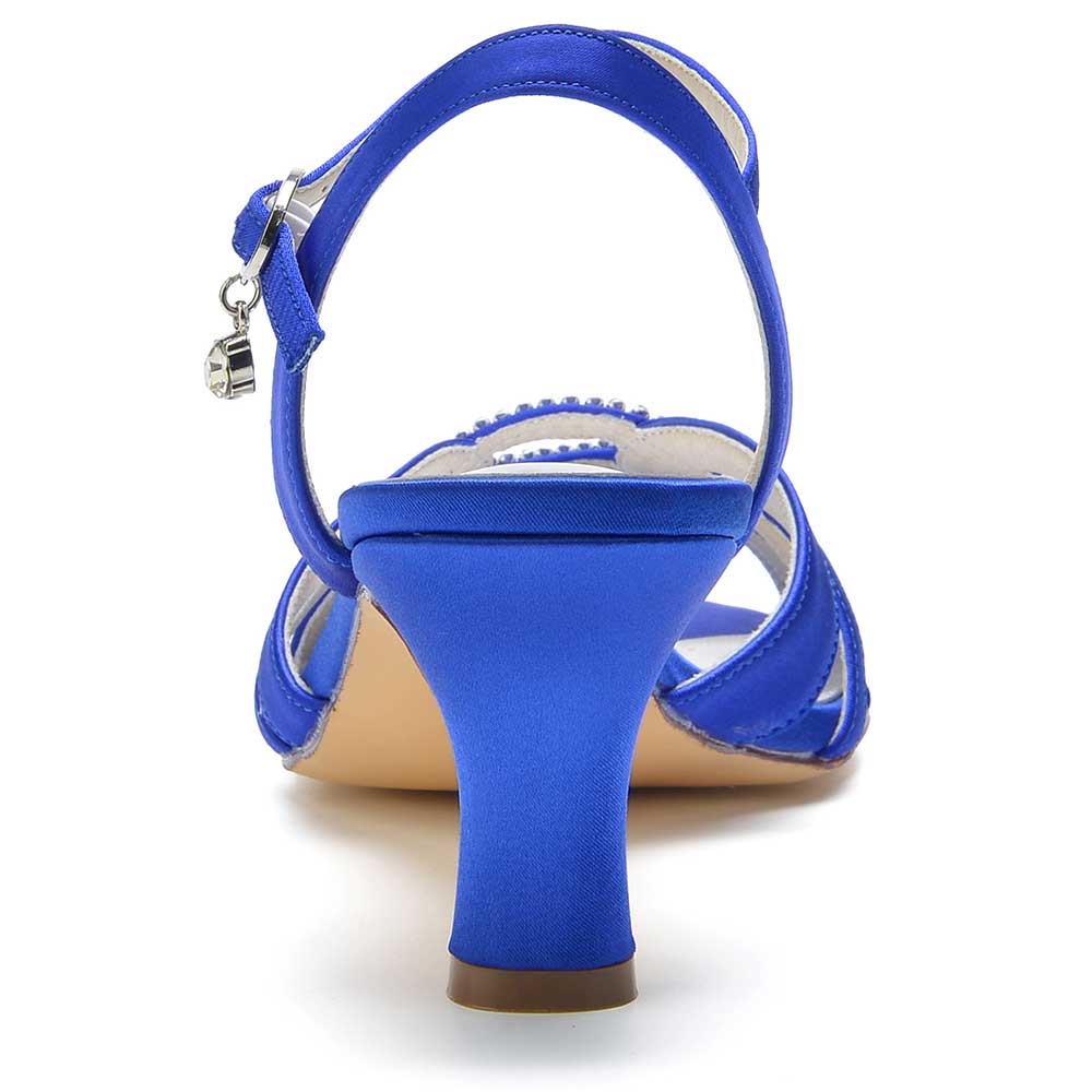 Elegant blue satin dress sandals for women with a stylish heel and adjustable ankle strap
