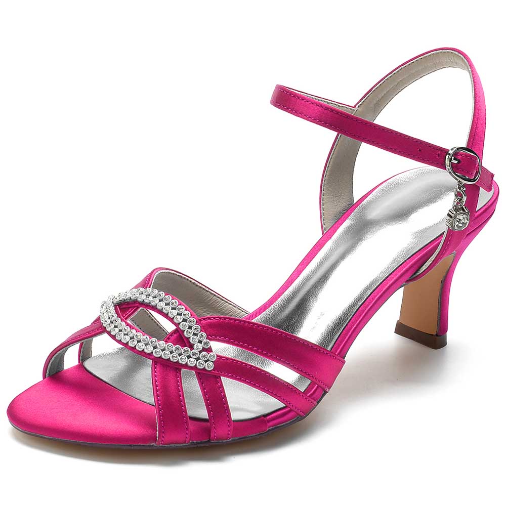 Pink Satin Dress Sandals for Women with Rhinestone Detailing and Elegant Straps