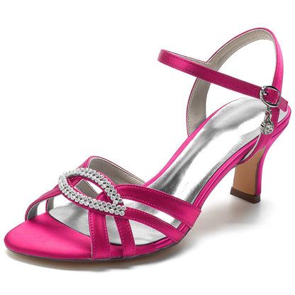 Pink Satin Dress Sandals for Women with Rhinestone Detailing and Elegant Straps