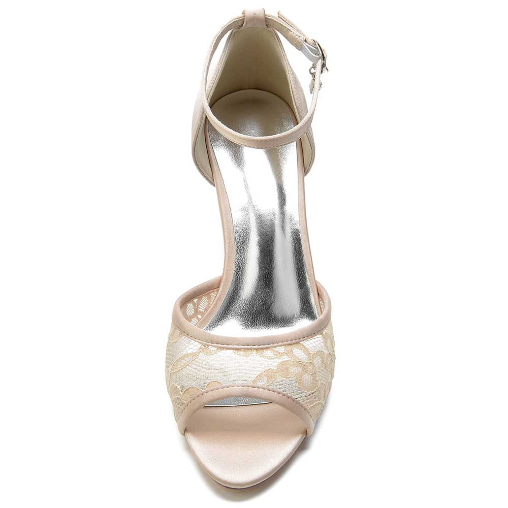 Elegant satin lace dress sandals for women with ankle strap and decorative lace details