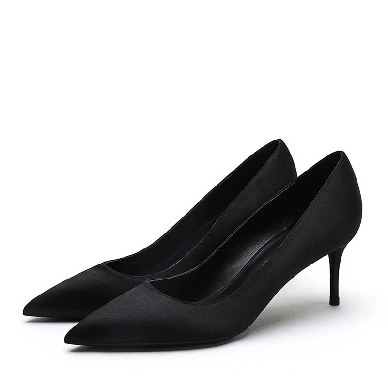 Red satin low heel party shoes with a sleek design for elegant occasions