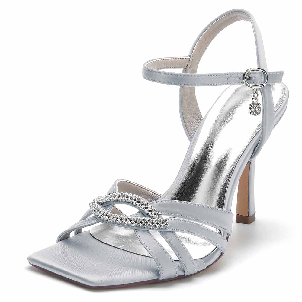 S&DCo. satin prom heels with beading and adjustable ankle strap for elegant occasions