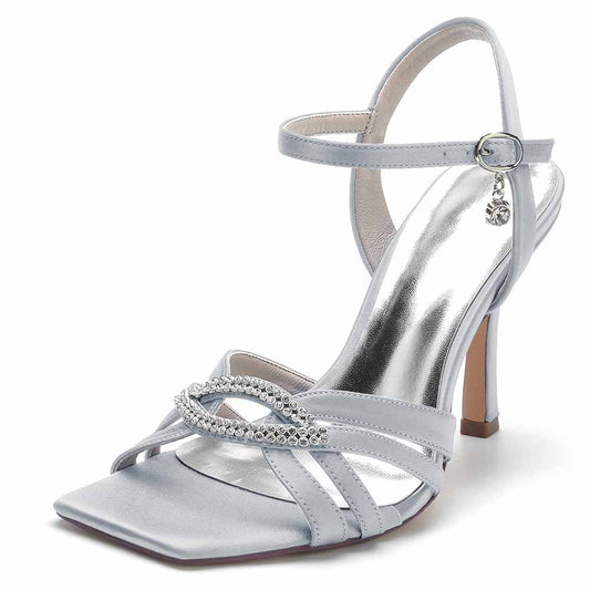 S&DCo. satin prom heels with beading and adjustable ankle strap for elegant occasions