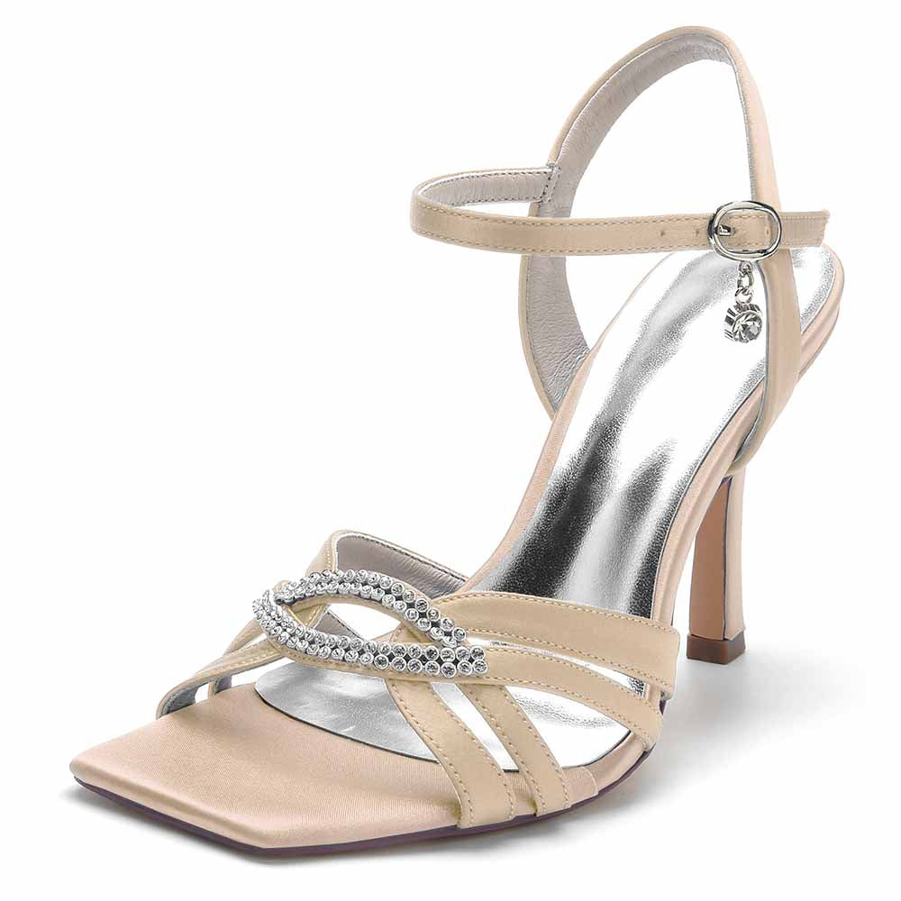 S&DCo. satin prom heels with beading featuring elegant strappy design and a chic ankle strap