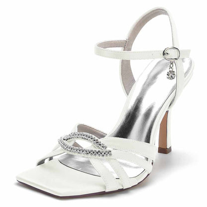 Elegant S&DCo. satin prom heels with beading and ankle strap design for special occasions
