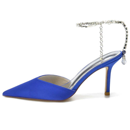 Elegant blue satin prom heels with bling straps for special occasions and stylish looks