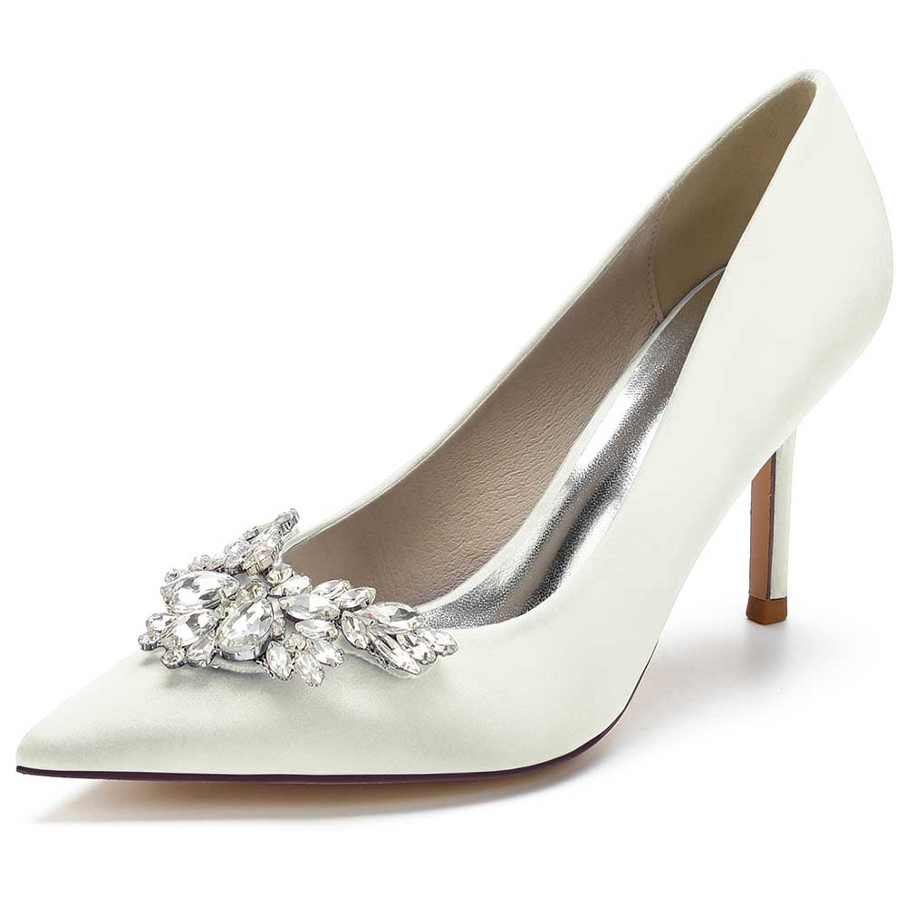 Elegant satin rhinestone heels for parties featuring a stunning jeweled embellishment
